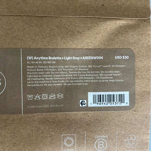 New Allbirds Anytime Bralette Light Grey Size XL - Picture 4 of 6